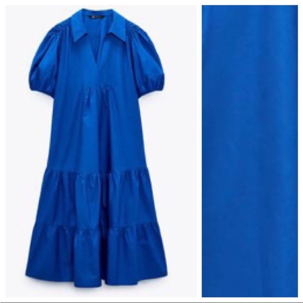 Zara Cobalt Blue 100% Cotton Tiered/Flounced Loose Midi Dress. Size L - Picture 4 of 13